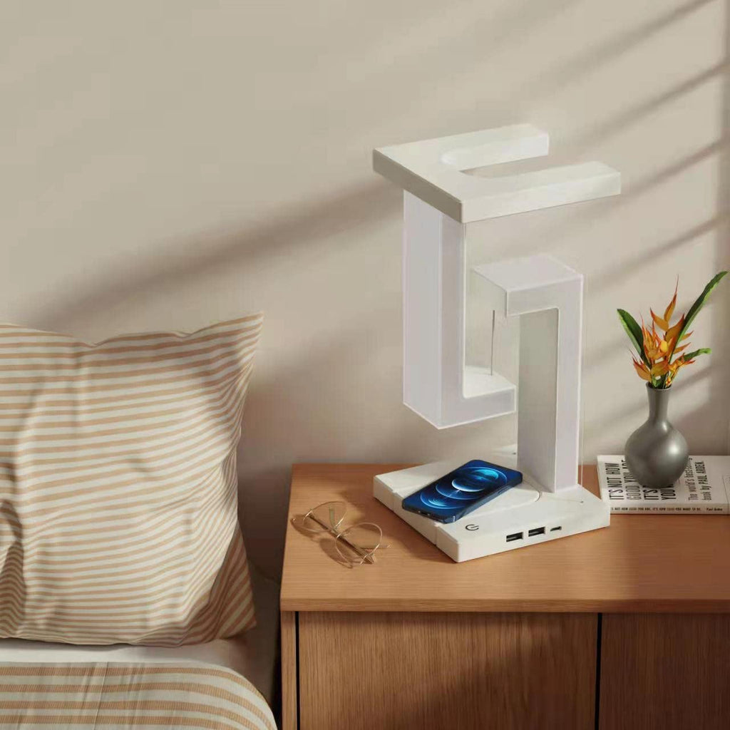 Modern Floating LED Table Lamp with Wireless Charging – Creative Magnetic Suspension Desk Light for Bedroom & Office